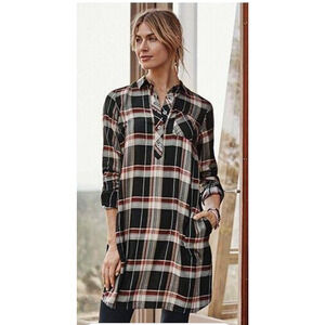 NWOT J. Jill Women’s Soft‎ Plaid Flannel Shirt Dress/Tunic Black Multi Sz Large